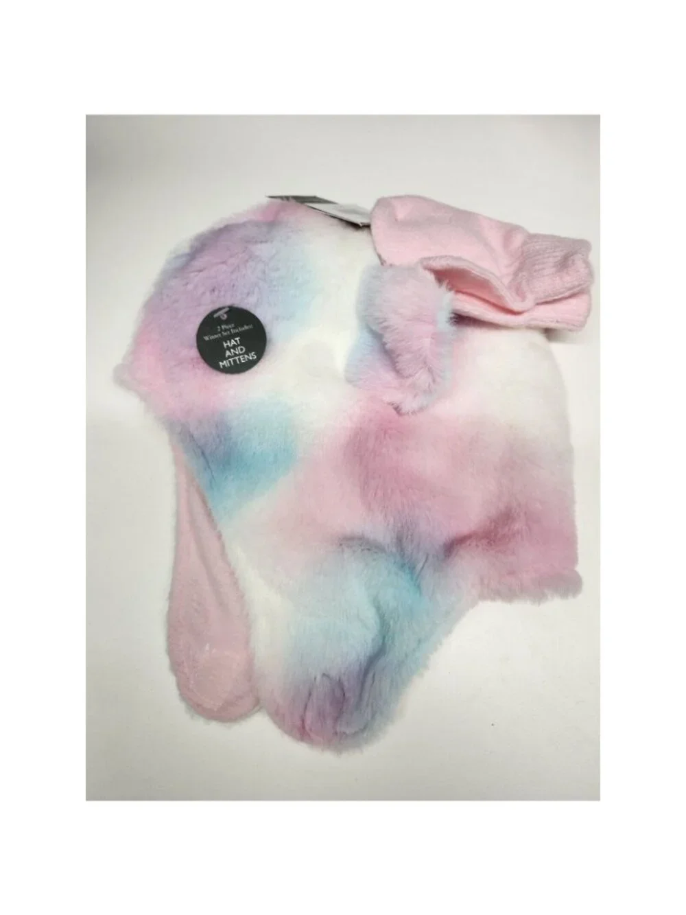 NWT 12-24 mo Hat & Mitten Set, Fluffy Fuzzy Rainbow Laura Ashley New